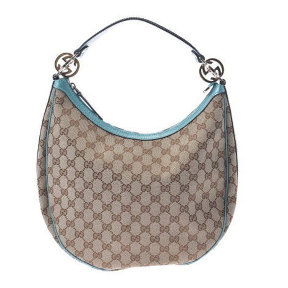 GUCCI Shoulder Bag Beige Blue GG Canvas - Picture 1 of 12